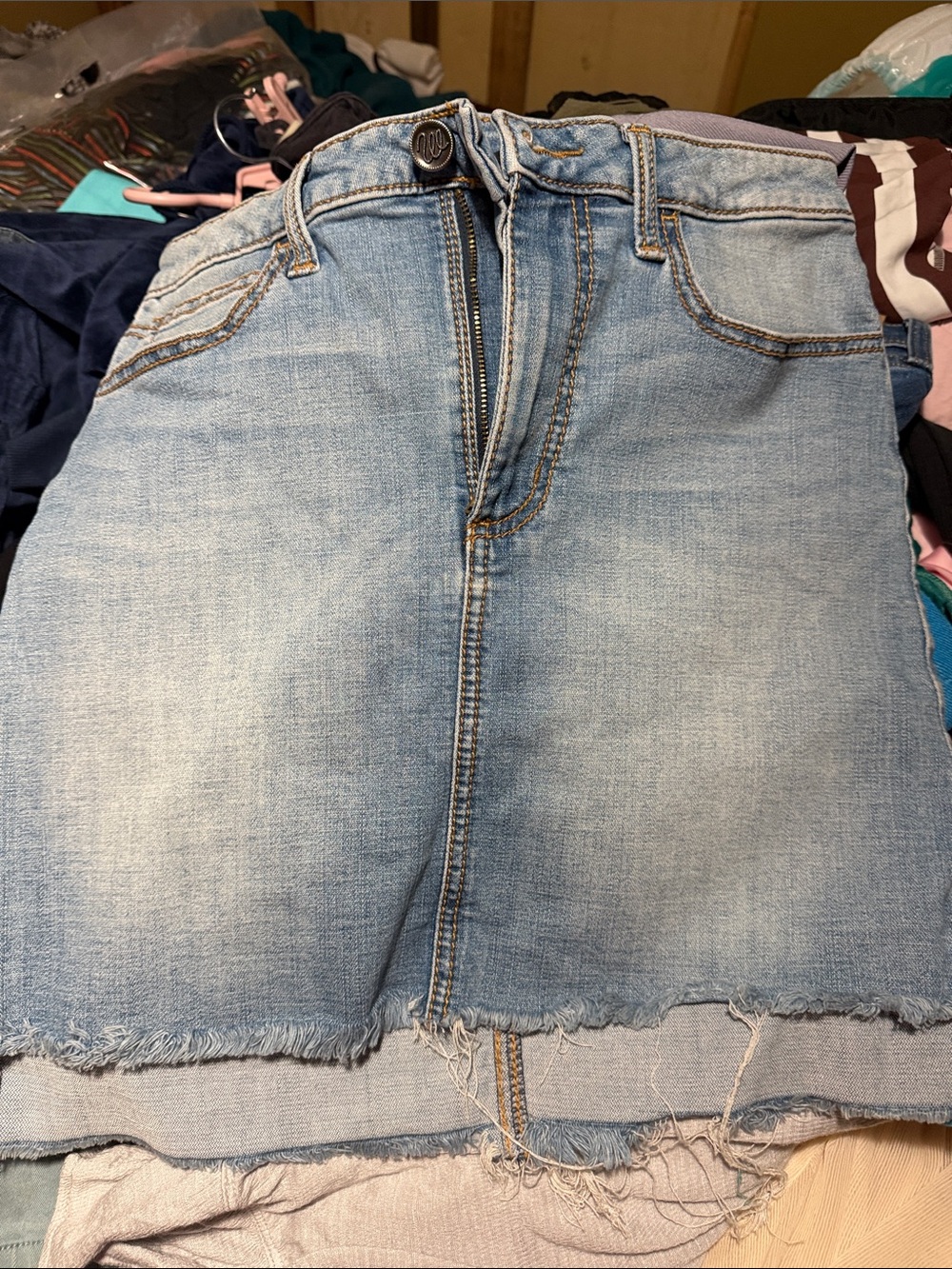 Wrangler Light Blue Denim Mini Skirt with Frayed Hem